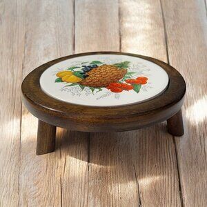 Vintage Ceramic Footed Trivet Charcuterie Board Fruits Design MCM 7.5"x2.5"